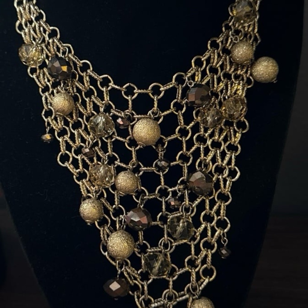 Park Lane Brunette Necklace Statement Bib Gold Brown Mesh Necklace 5$